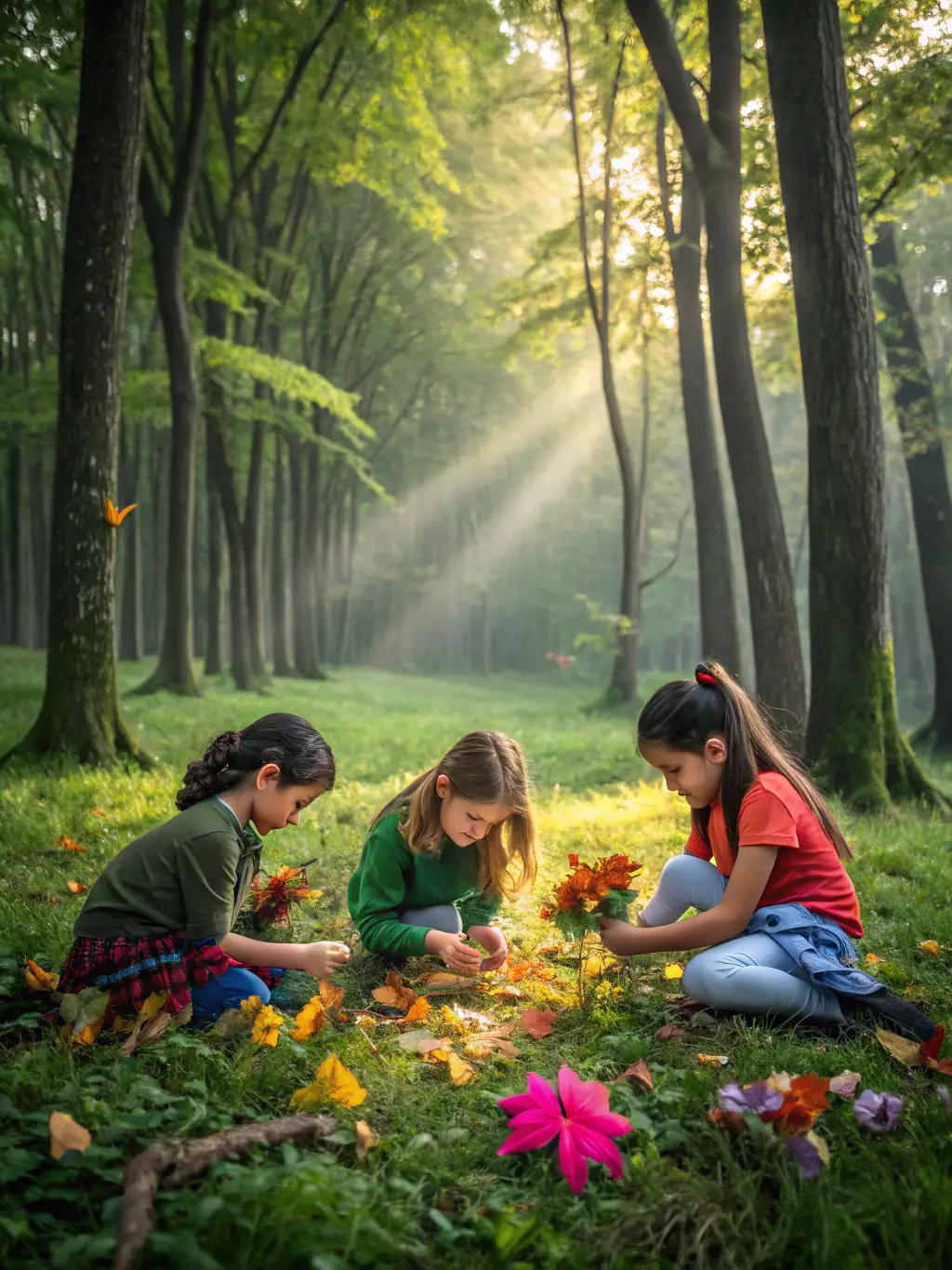 A picture of a group of children participating in an outdoor art workshop organized by AALL, with local artists guiding them in creating nature-inspired artwork.