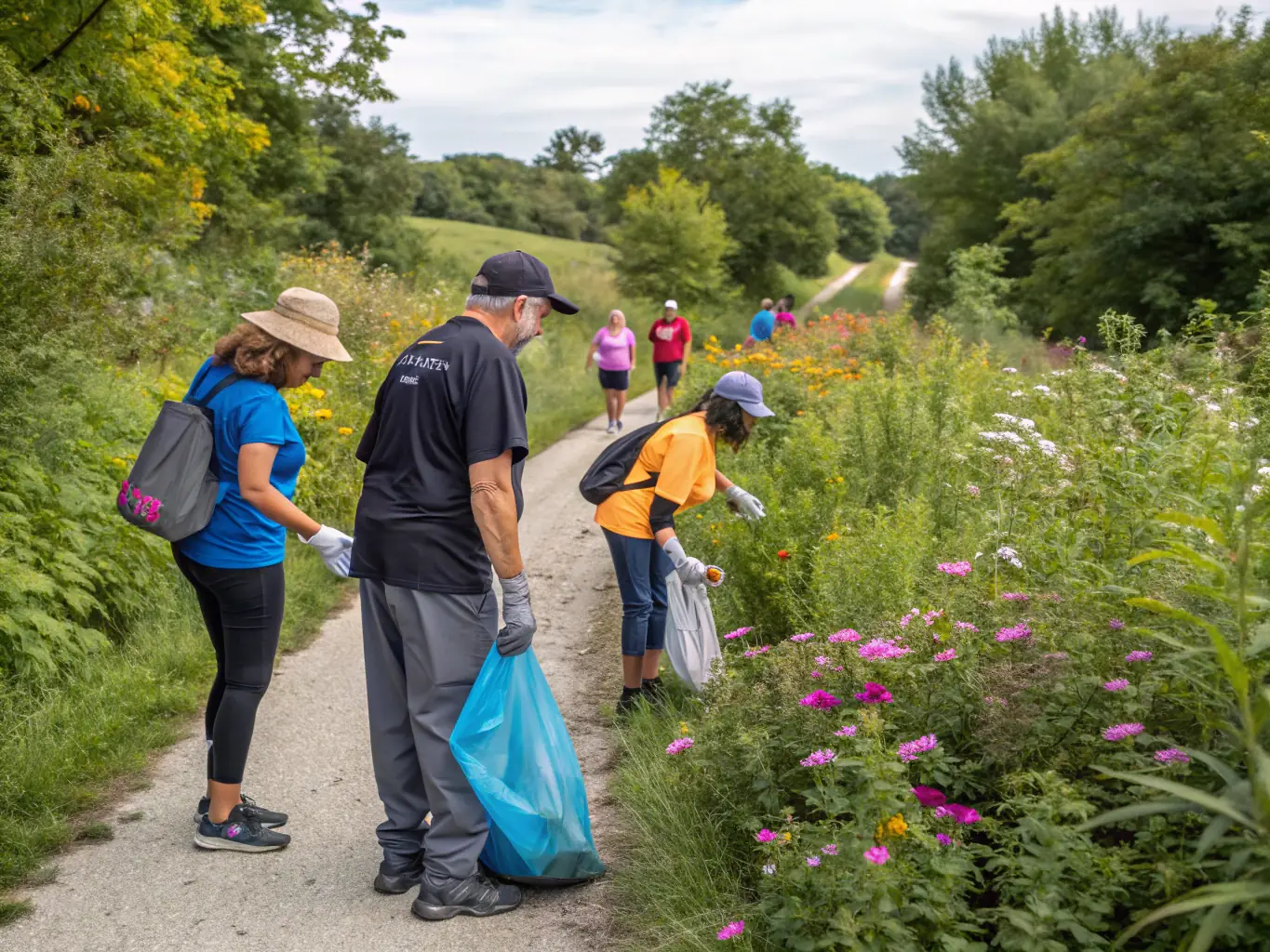 A group of local residents participating in a community clean-up event organized by AALL ASSOCIATION ANIMATIONS LOISIRS LUSIGNY.